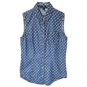 Forever 21 Nautical Anchor Pearl Snap Sleeveless Shirt Womens Small